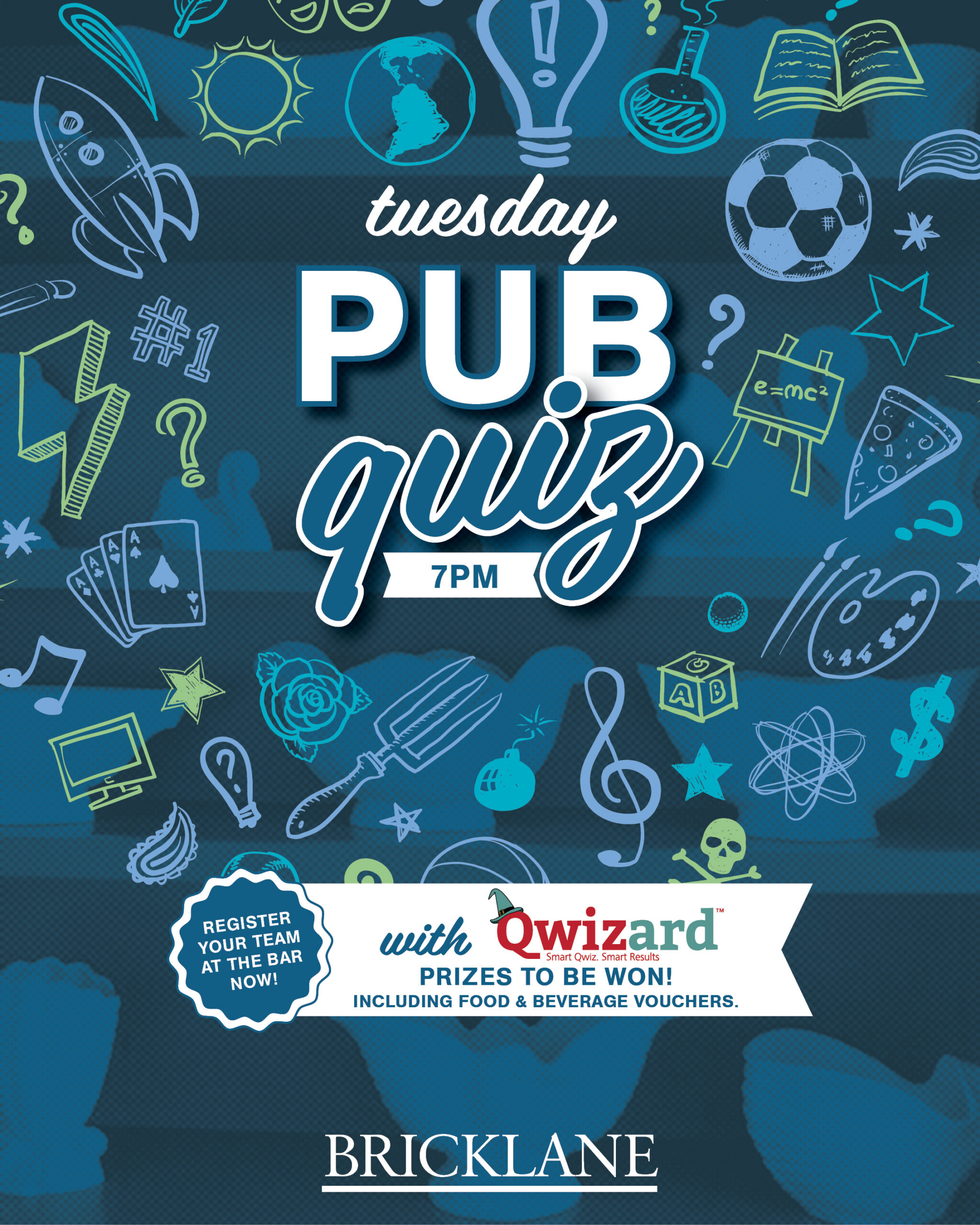 Pub Quiz 7pm with Qwizard at Bricklane