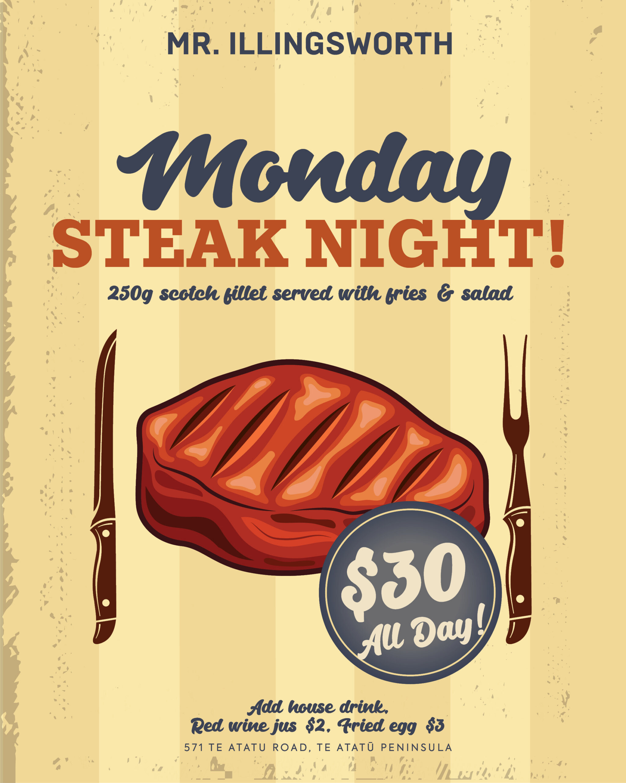 Steak Night $30 at Mr Illingsworth