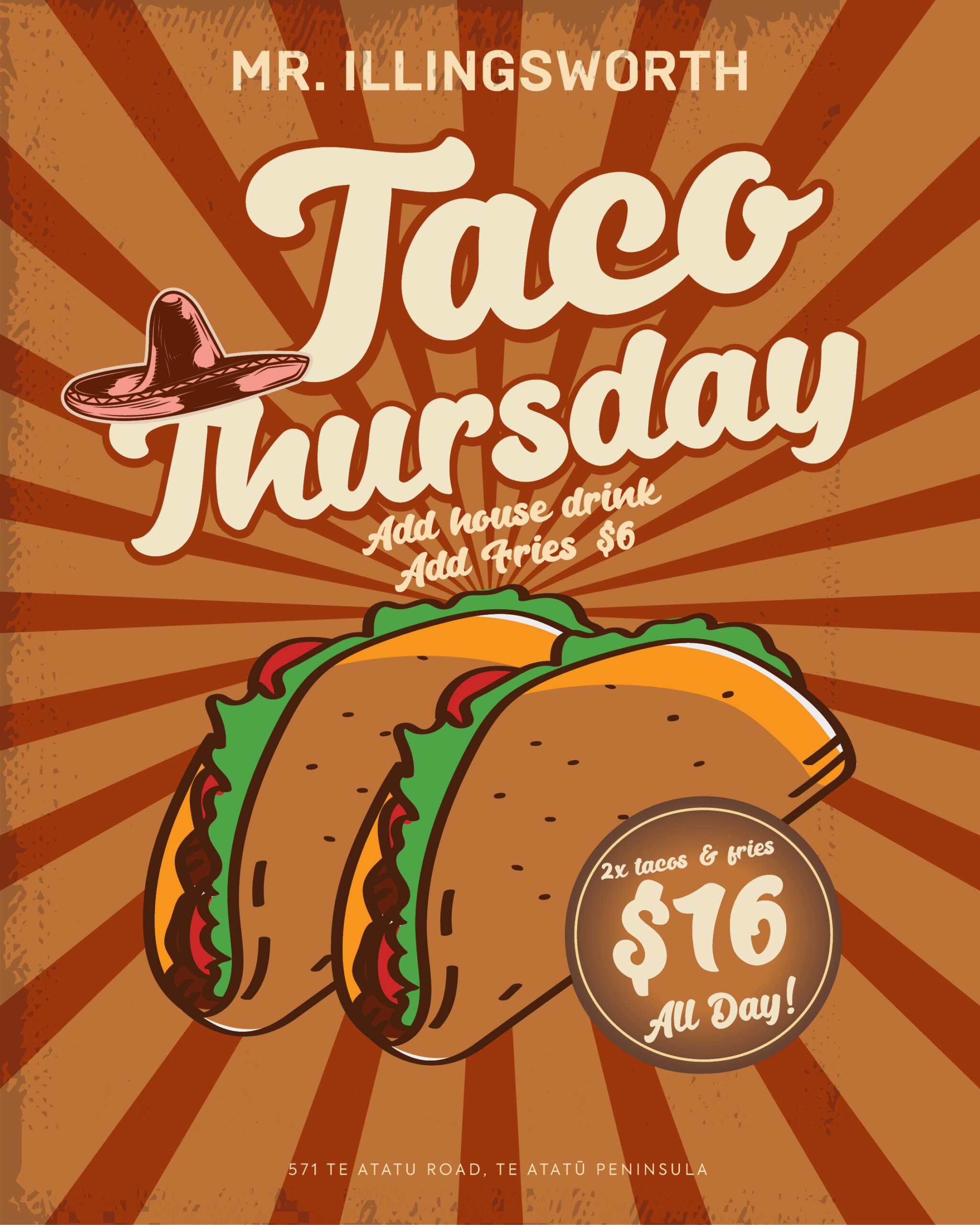 Taco Thursday $16 at Mr Illingsworth